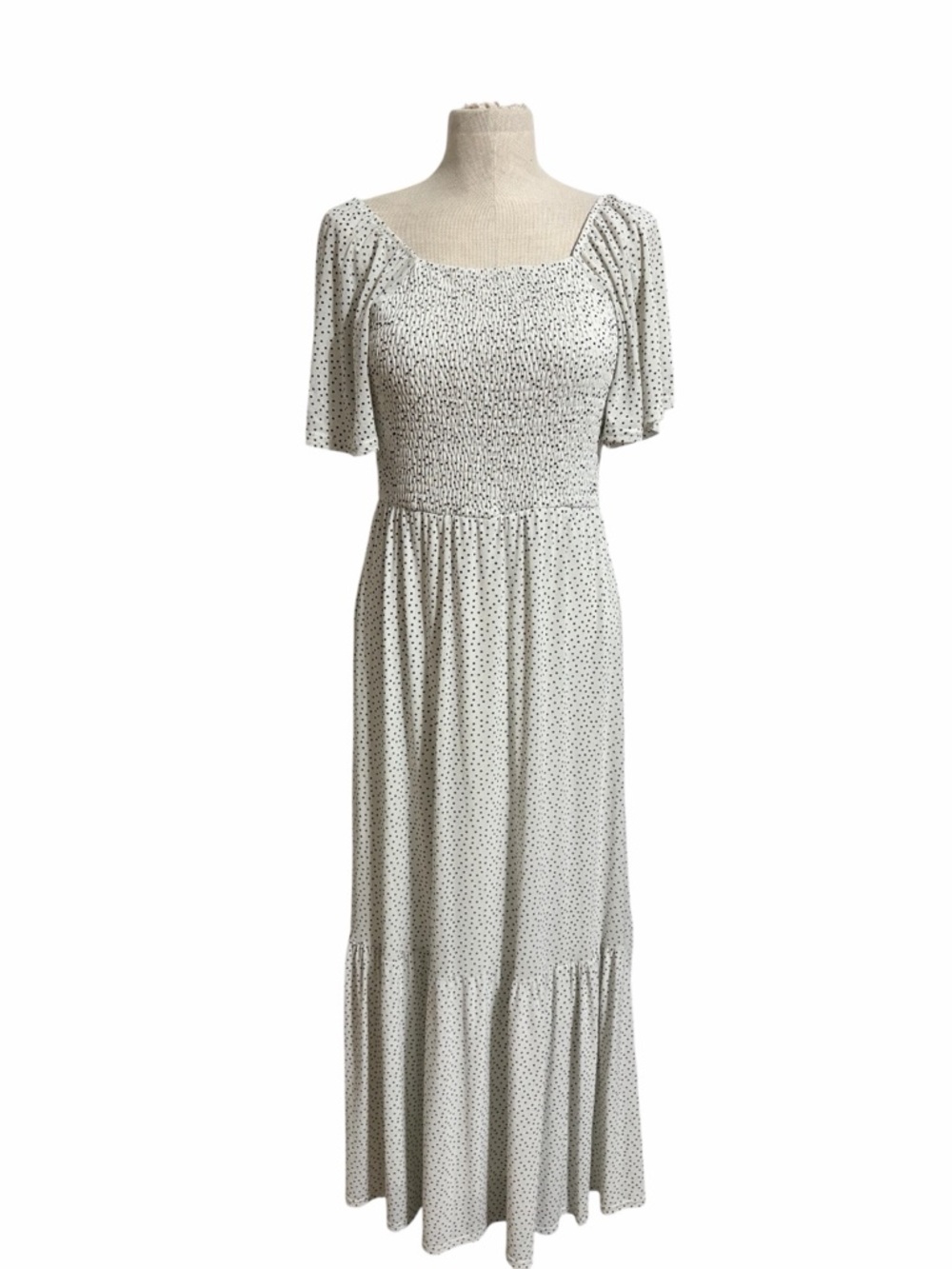 Siren Lily White Maxi Dress with Black Polka Dots Smocked Top 
Cottagecore SZ M